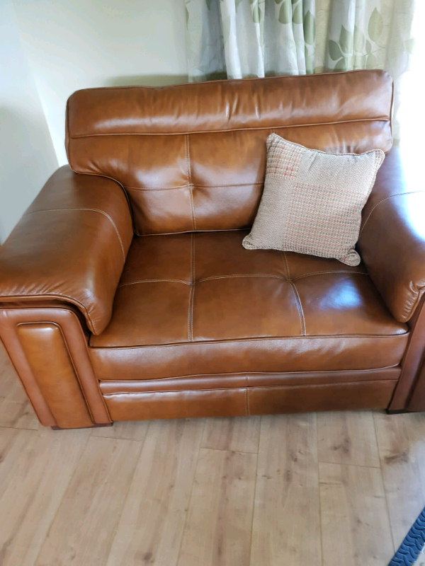 Tan Leather SCS snuggler chair with storage footstool in Dollar