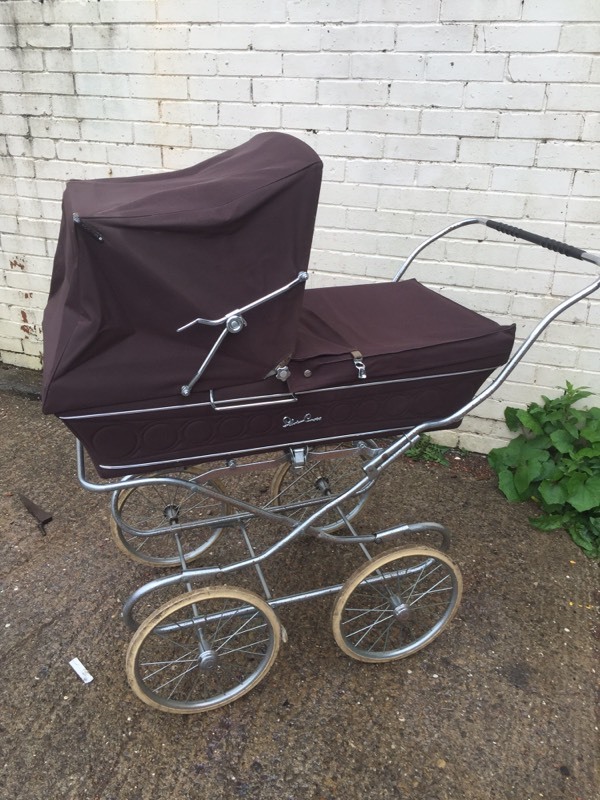 VINTAGE RETRO silver cross pram BOUNCY WHEELS 1970s RARE COLLECTABLE