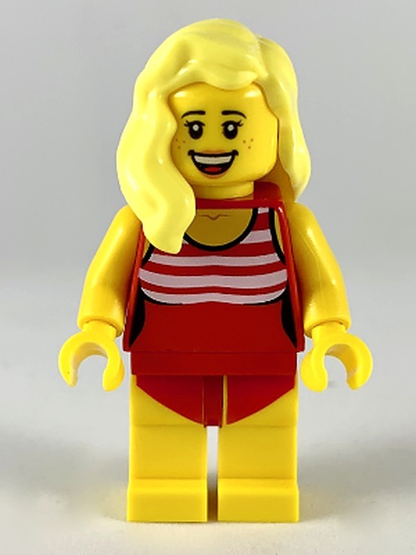 Swimmer - Female, Red Swimsuit with White Stripes (cty1053)