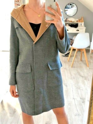 MASSIMO DUTTI Zara Group Grey Wool Cashmere Wool Duffle Coat With Hood LARGE L eBay
