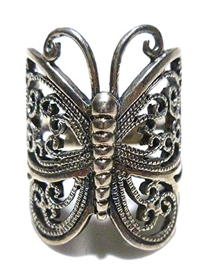 SIZE 6 DESIGNER SIGNED STERLING SILVER ORNATE FILIGREE BUTTERFLY RING BAND