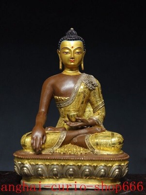 12''old Tibet Buddhismus Bronze Gilt Shakyamuni Sakyamuni Amitabha Buddha Statue