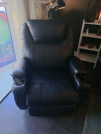 Black leather recliner heat and massage