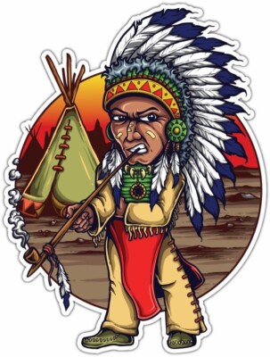 Native American Indian Chief Headdress Car Bumper Window Sticker Decal 4''X5''