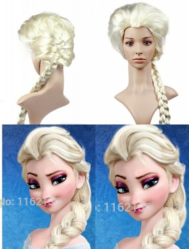 Braid Frozen Elsa Princess Synthetic Hair Cosplay Wig Light Blonde