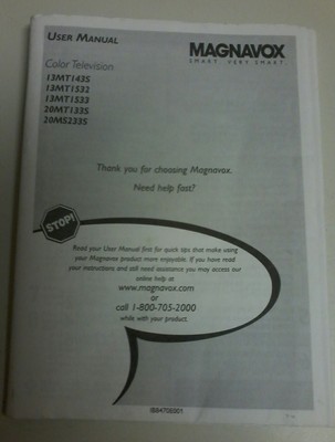 User39s Manual Only Magnavox Color Television 13MT143S