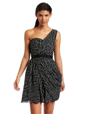 NEW JESSICA SIMPSON ONE SHOULDER CHIFFON COCKTAIL POLKA DOT