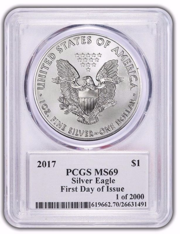 2017 Silver eagle PCGS MS69 Trump label First Day Of Issue 1 of 2,000