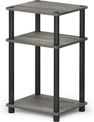 3-Tier Side Table with Plastic Poles, Stylish Night Stand in French Oak Grey