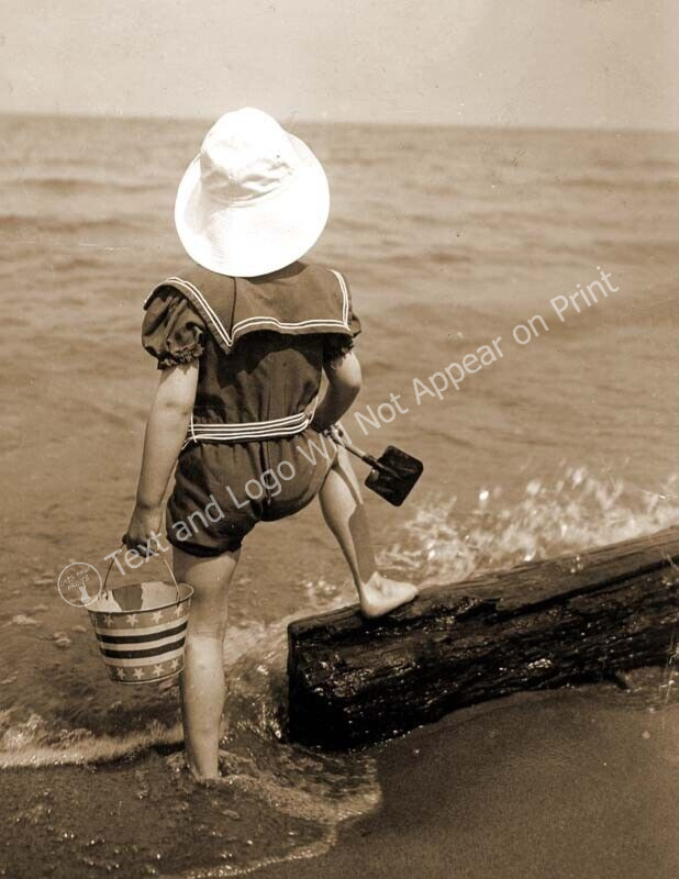 1902 Child at the Beach Vintage Old Photo 8.5" x 11" Reprint