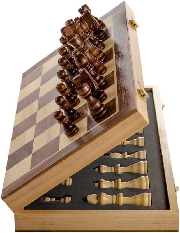 Chess Armory 15" Large Magnetic Wooden Chess Set with Felted Game Board Interior