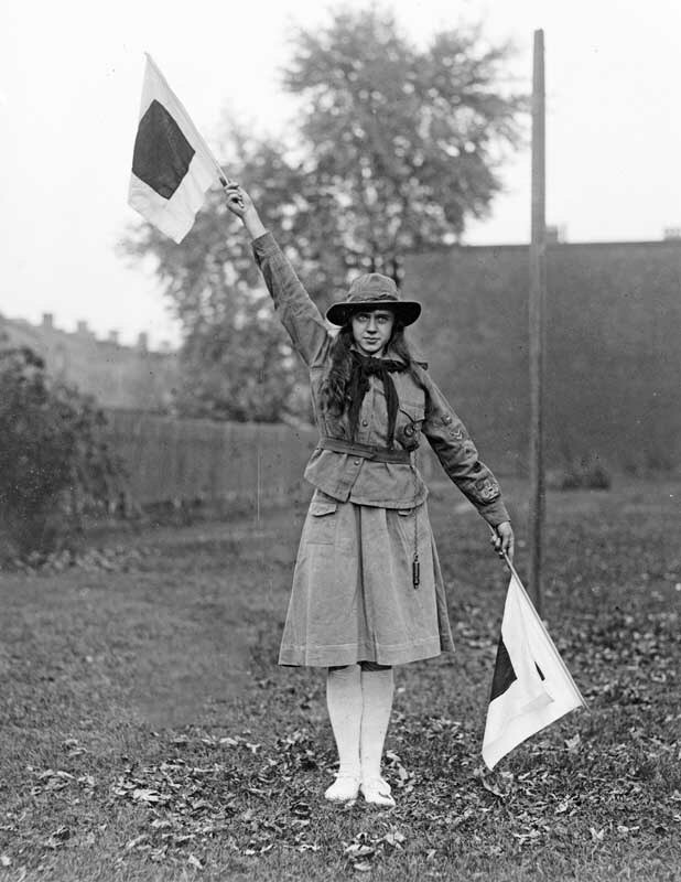 1920 Girl Scout with Signal Flags Vintage Old Photo 8.5" x 11" Reprint