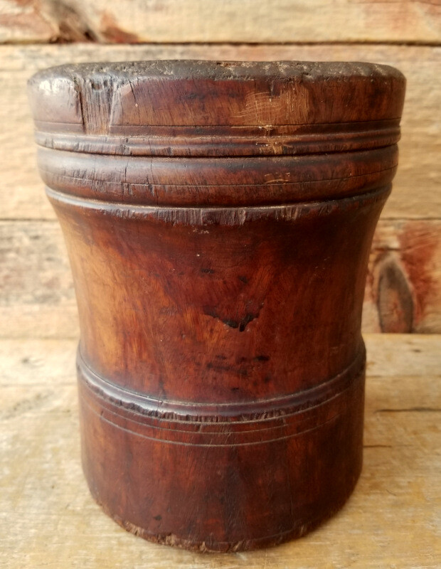 Antique Mortar Pestle Early 1800's Handmade Turned Wood LIGNUM VITAE & Maple