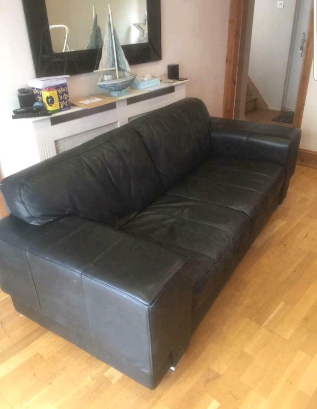 3 seater black leather sofa in Bournemouth, Dorset Gumtree