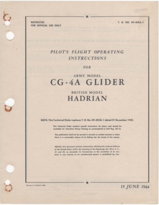 1944 AAF WACO CG-4A CARGO GLIDER PILOTS FLIGHT MANUAL AIRCRAFT HANDBOOK-CD