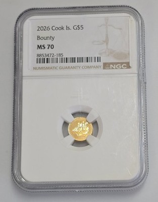2026 $5 NGC MS70 First Release Cook Islands Bounty 9999 0.5 Gram Gold Coin