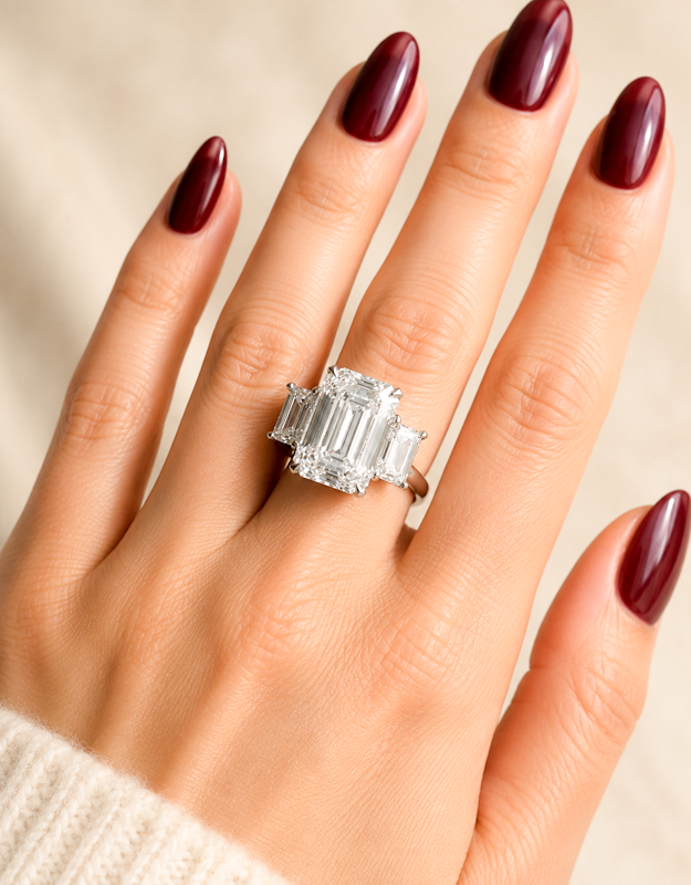 18K White Gold Emerald Cut Diamond Anniversary Ring 8.00 Carat IGI Lab Created