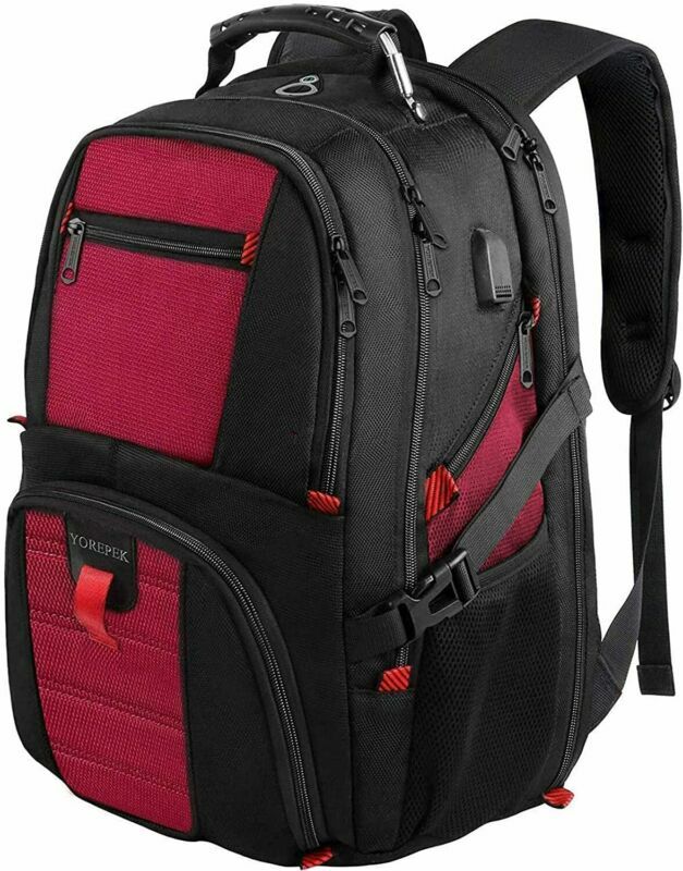 Extra Large Backpack,Computer Backpack for Laptops with USB 17inch, Black & Red