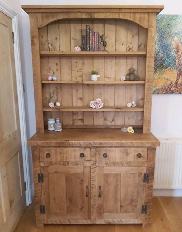 Rustic chunky rough sawn Pine plank dresser sideboard 2 drawer storage