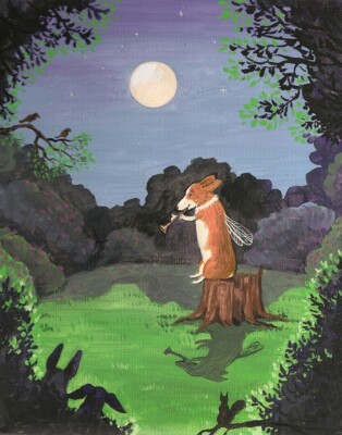 11x14 PRINT OF PAINTING RYTA PEMBROKE WELSH CORGI Halloween Enchanted Forest Art