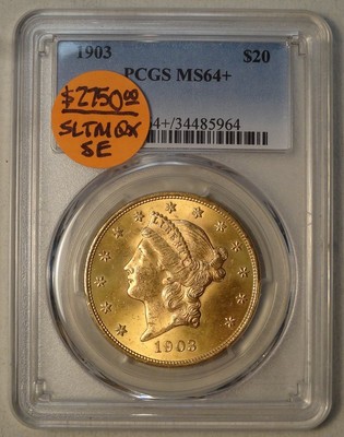 1903 $20 Liberty Double Eagle, PCGS MS-64+, Bright Near Gem BU Coin, PQ!