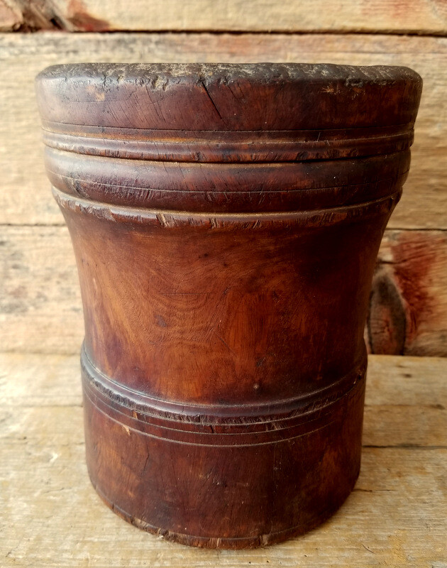 Antique Mortar Pestle Early 1800's Handmade Turned Wood LIGNUM VITAE & Maple