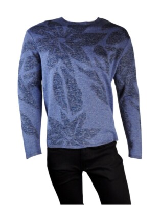 $1,195 NWT Giorgio Armani Cashmere Blend Blue Print Crewneck Sweater Size 54/XL