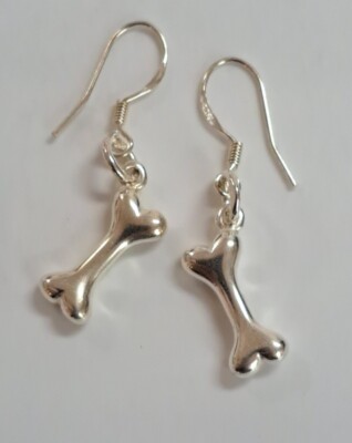 Estate Jewelry Dog Bone Earrings .925 Sterling Silver 1 3/8"