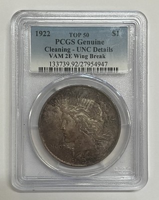 1922 Peace Silver Dollar Top 50 Variety Vam 2E Wing Break Genuine Unc Details