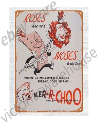 Roses are Red Sneeze Safety Poster 1950s metal tin sign word plaques