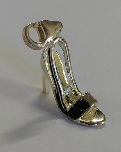 Estate Jewelry Black Enamel Shoe Charm Sterling Silver 7/8"