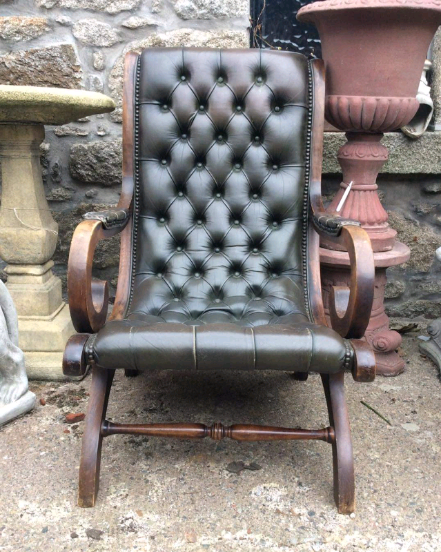 Green leather, buttoned slipper chair | in Fraserburgh ...