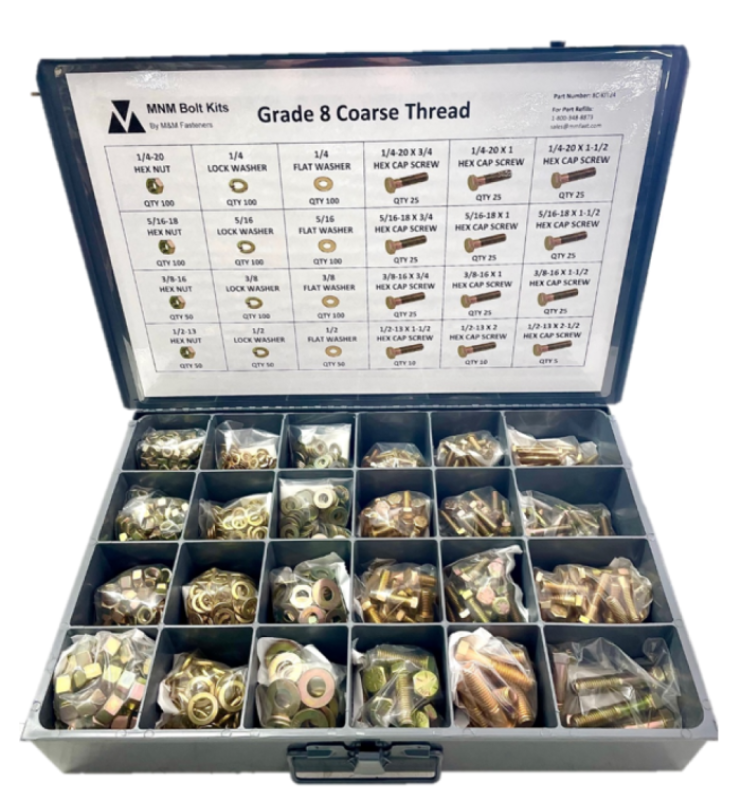 1,250 pcs Grade 8 Coarse Thread Nut Bolt & Washer Assortment Kit w/ Metal Drawer