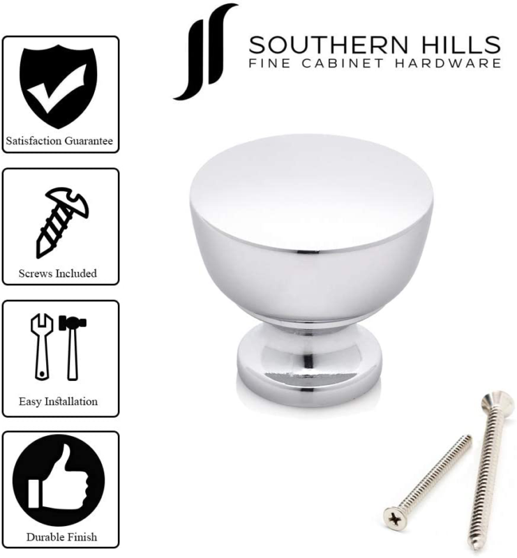 Southern Hills Polished Chrome Cabinet Knobs - Pack of 5 - Round Cabinet Knobs -