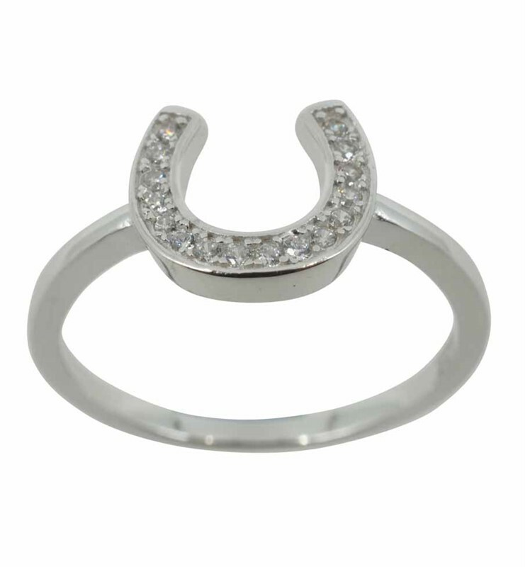 Sterling Silver Good Luck HORSESHOE CZ Equestrian Ring - Picture 1 of 4