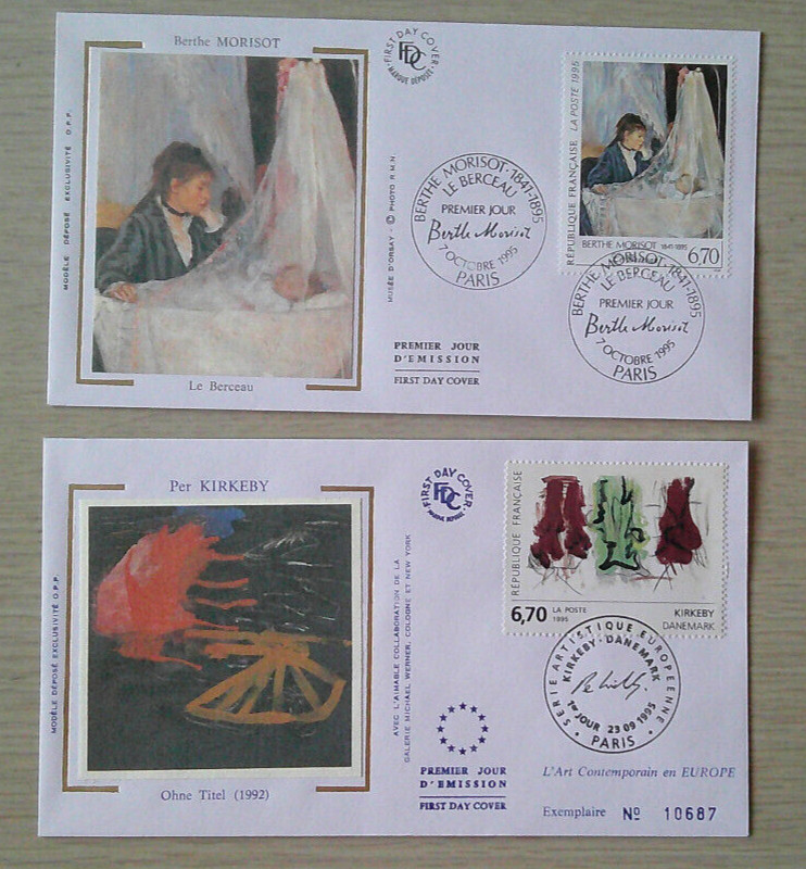 Enveloppes 1er Jour 1995 Oeuvre De Per Kirkeby Et Tableau De Berthe Morisot