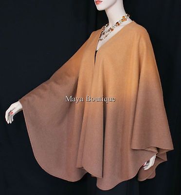 Pre-owned Maya Matazaro Cashmere Cape Ruana Wrap Ombres Hand Dyed Honey & Caramel  Usa Made In Yellow