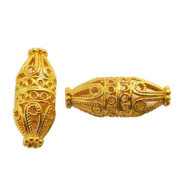 3 PCS 26X10MM FILIGREE BARREL OVAL BALI BEAD 18K GOLD PLATED JEWELRY