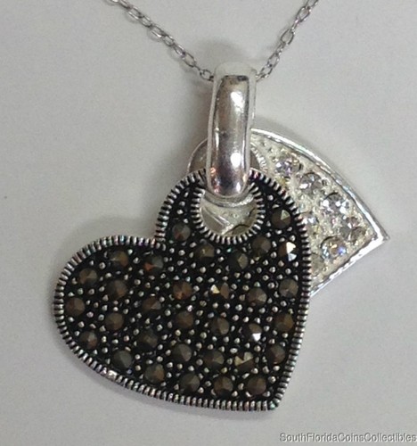 PERFECT VALENTINE'S GIFT DOUBLE HEART PENDANT STERLING SILVER NECKLACE 18" LONG