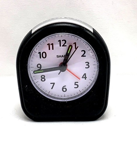 Sharp Quartz Black Analog Alarm Clock Battery EZ Operation Glow Hands