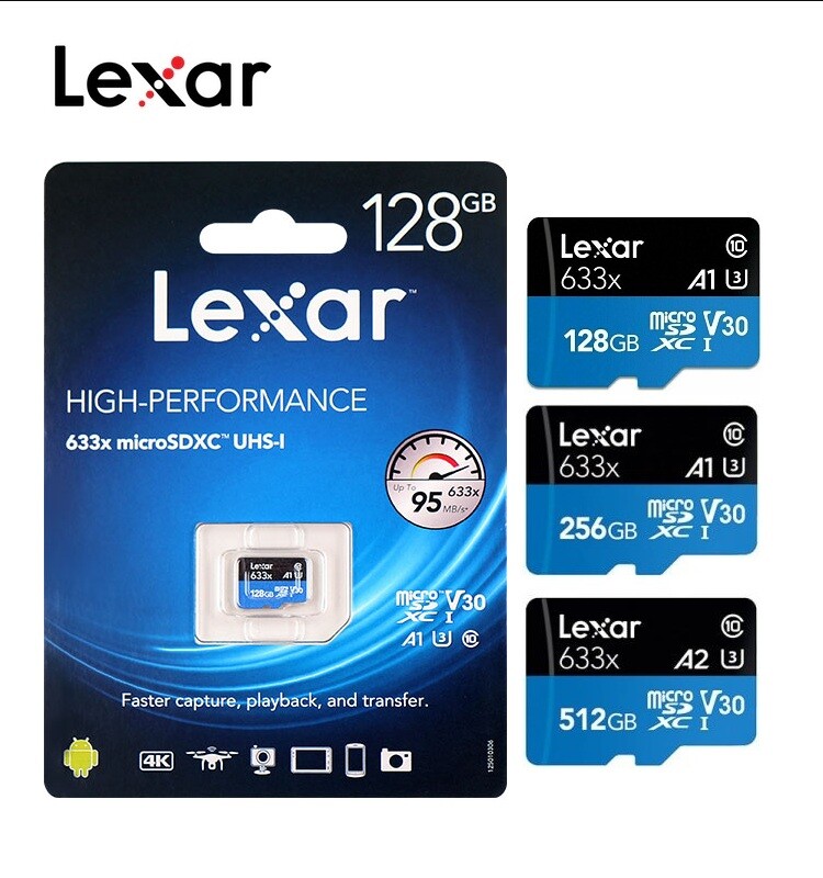 Lexar 128GB 256GB 512GB U3 V30 633x Micro SD SDHC A1/A2 UHS