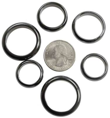 50 count Bulk Wholesale 6mm Rounded Hematite Rings (Random Mix of Ring Sizes)