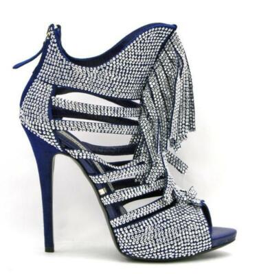 Pre-owned Gml Lorenzi Gianni Renzi/ Crystal Fringe Sandal In Blue