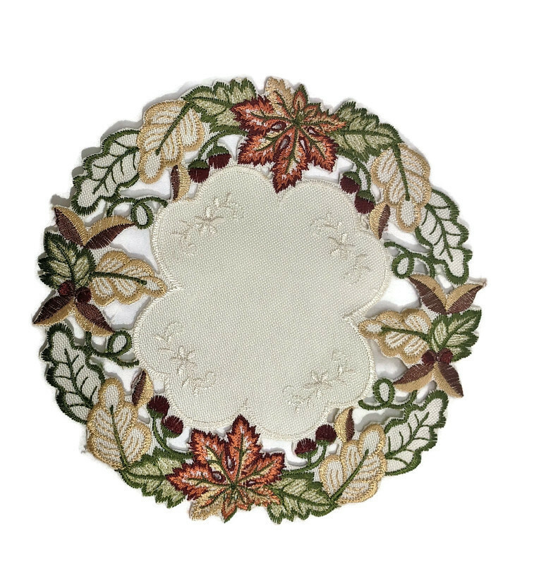 Doily Boutique Table Runner, Dresser Scarf, or Doily with Fall Leaves and Fabric