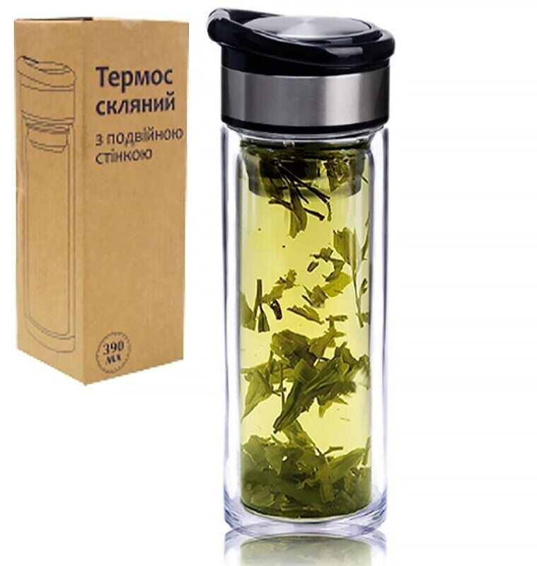 13 fl oz Double Wall Glass Portable Thermos, BPA-Free Insula