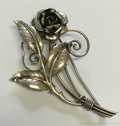 Estate Jewelry Flower Pin Sterling Silver 2 3/4" Long