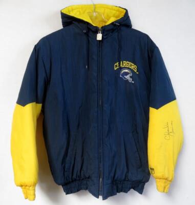 Vtg Chargers Logo 7 Game Day Hooded Puffer Jacket Sz M Signed Charlie Joiner