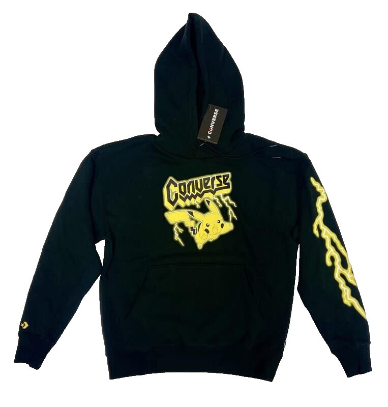 Converse Pokemon Pikachu 25th Celebration Tour Hooded Black Sweatshirt Size XS