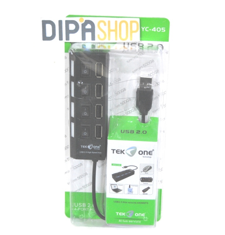 Hub TeKone YC-405 Sdoppiatore Usb 4 Porte Interruttori On off Multipresa Pc hsb