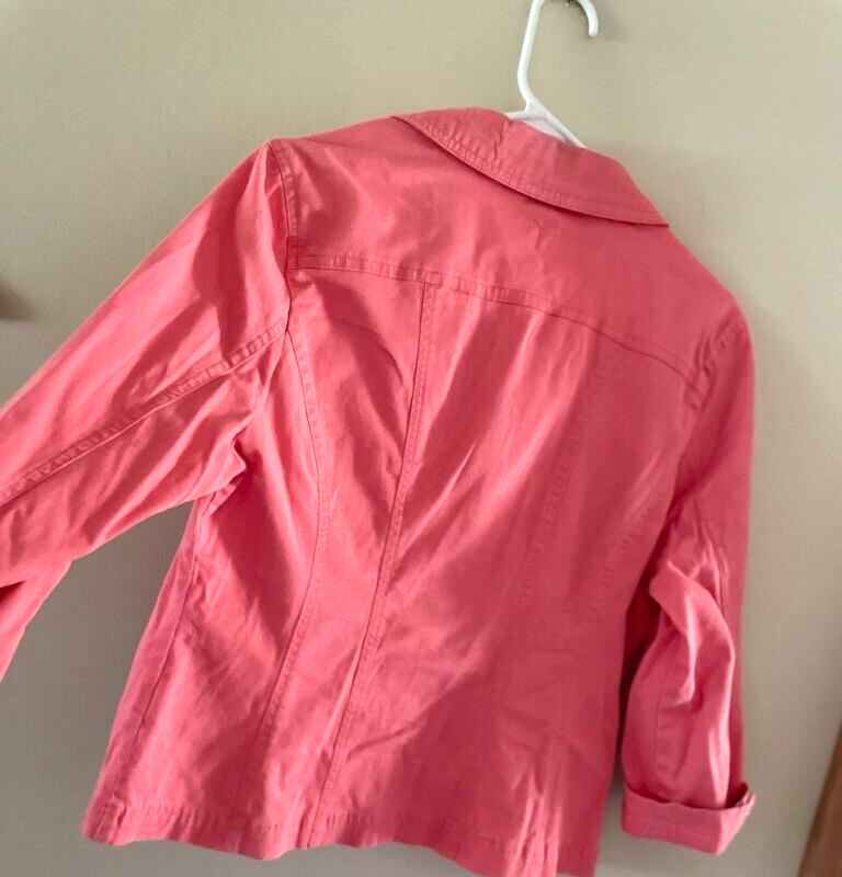 DRESS BARN coral Jean Jacket Collared Button Up Size Large Excellent Condition!